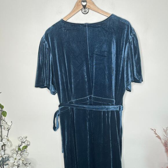 IVY CITY CO Lillie Velvet Faux Wrap Midi Dress Dusty Blue Sz 3X {3A49} - Picture 6 of 9
